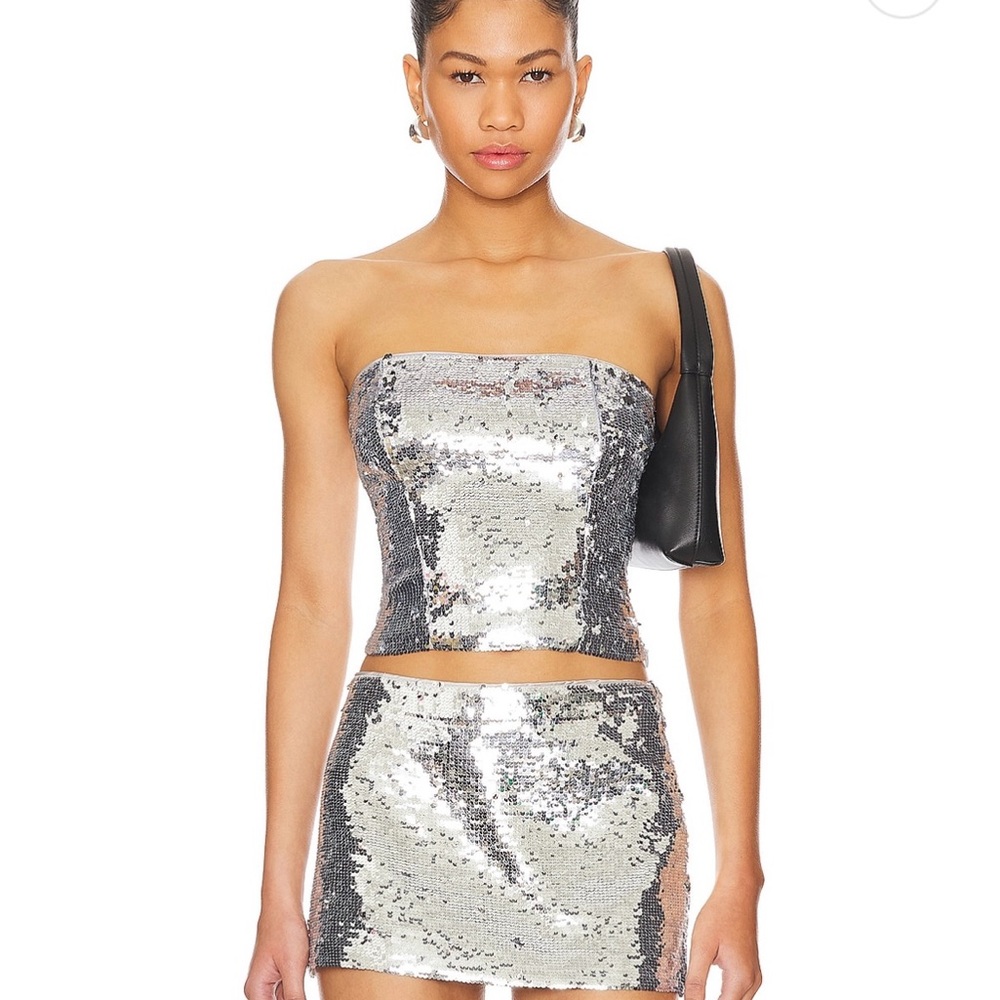 NWT- Danielle Guizio Silver Sequin Crop Top